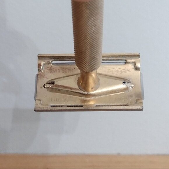 Vintage 1940s Gillette Gold Tone Ball End Safety Razor 3 Piece - Picture 6 of 9